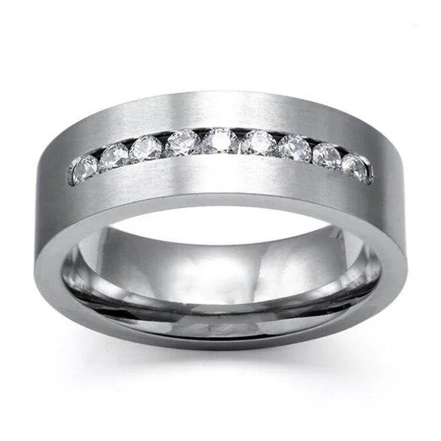 Cubic Zirconia and Rhinestone Stainless Steel Wedding Ring Set