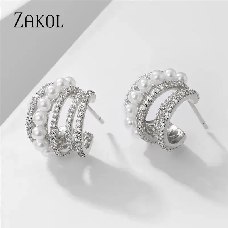 Cubic Zirconia Geometric Stud Earrings for Women S4130142