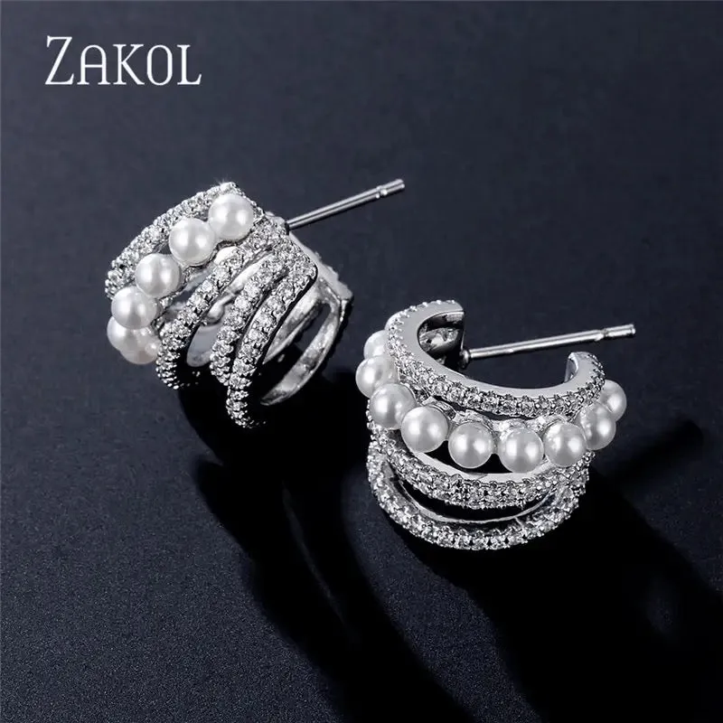 Cubic Zirconia Geometric Stud Earrings for Women S4130142