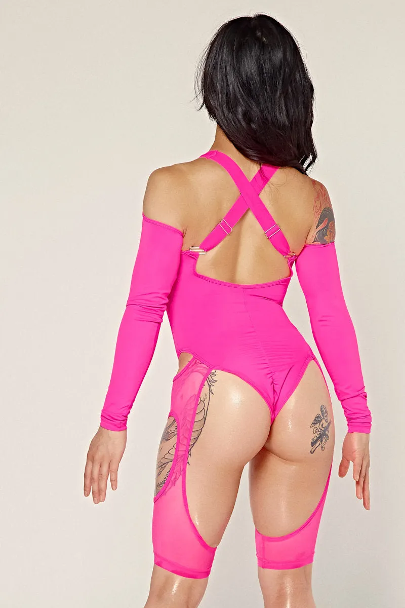 CXIX Dollhaus Mesh Bodysuit - Barbie Pink