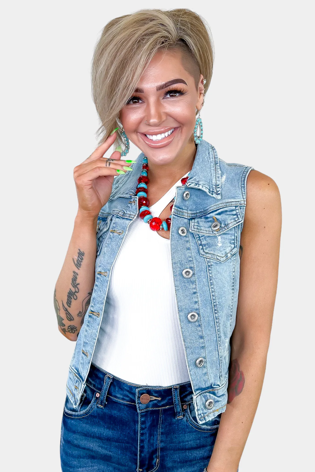 Distressed Denim Vest