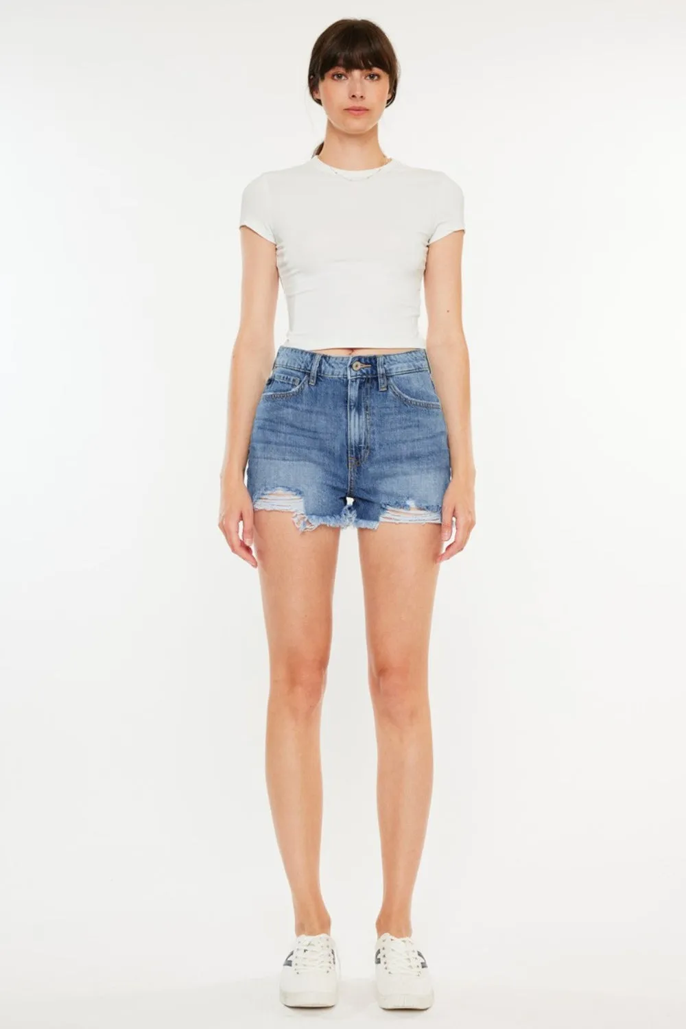 Distressed Raw Hem High Waist Denim Shorts