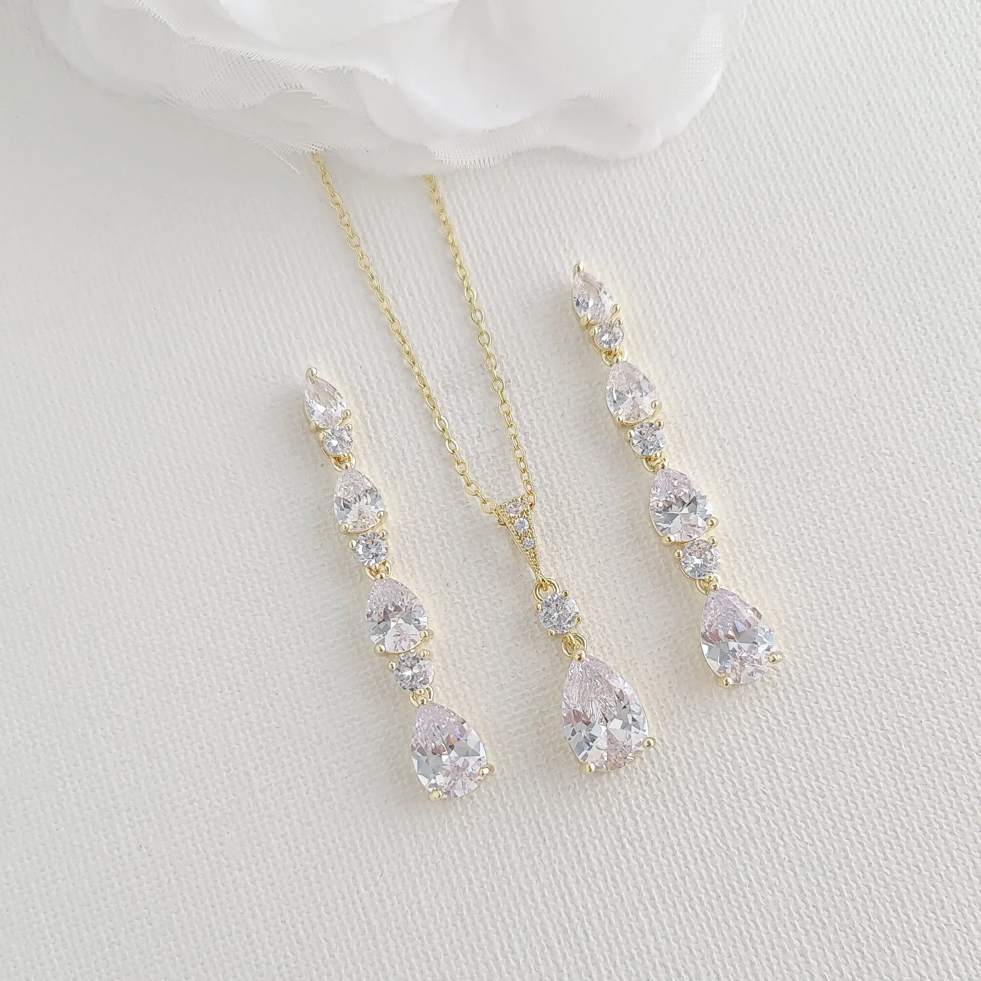 Drop Pendant Necklace and Earrings Wedding Jewelry Set-Hazel