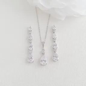 Drop Pendant Necklace and Earrings Wedding Jewelry Set-Hazel