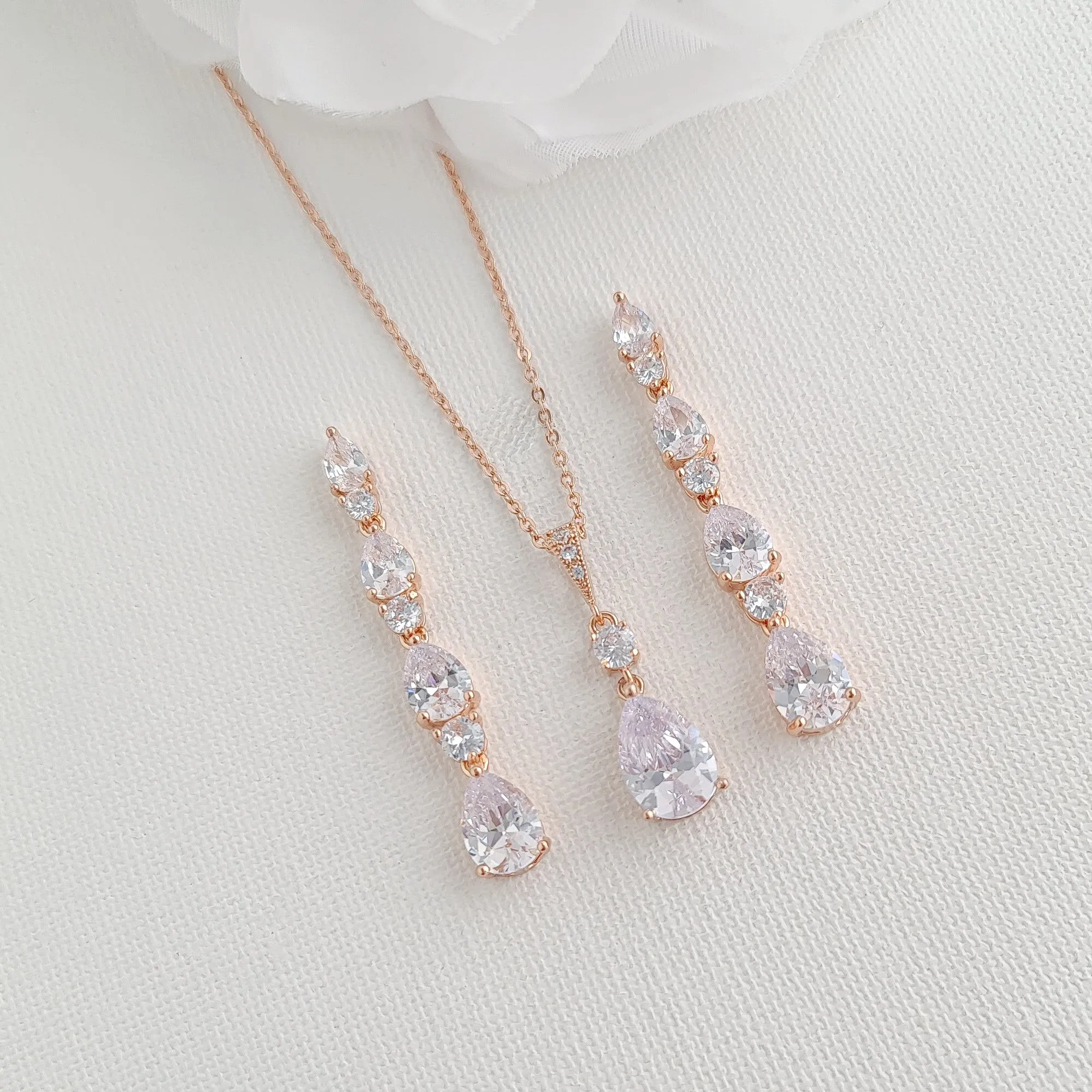 Drop Pendant Necklace and Earrings Wedding Jewelry Set-Hazel