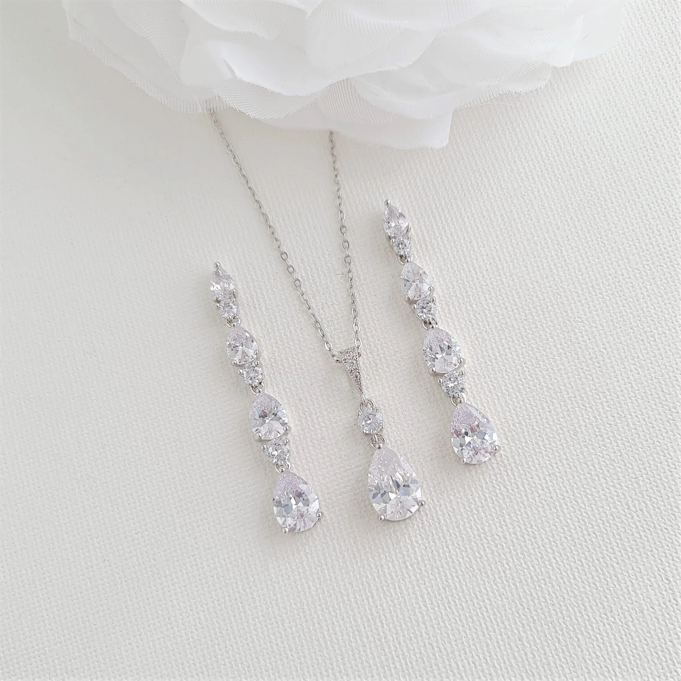 Drop Pendant Necklace and Earrings Wedding Jewelry Set-Hazel