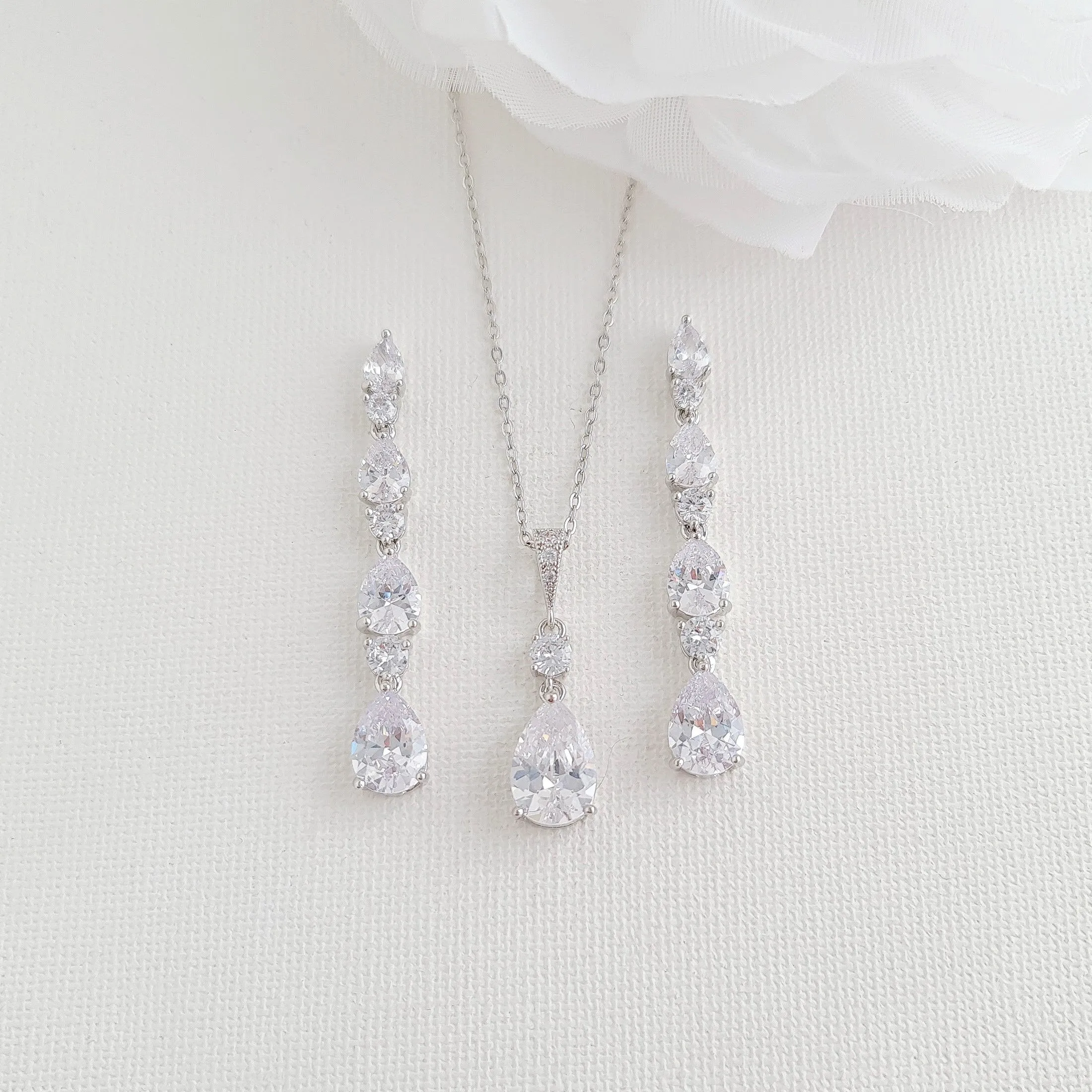 Drop Pendant Necklace and Earrings Wedding Jewelry Set-Hazel