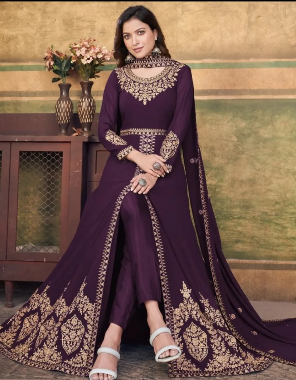 Embroidered Georgette Salwar Suits Wine