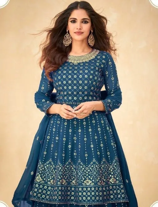 Embroidered Georgette Suits Teal