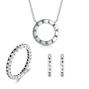 Forever Love 925 Sterling Silver Necklace, Earrings & Ring Wedding Jewelry Set