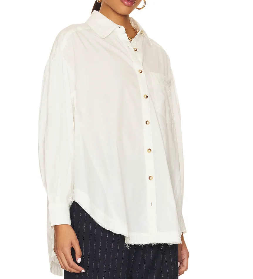 Free People Ivory Cotton Happy Hour cotton poplin oversize Shirt UK L