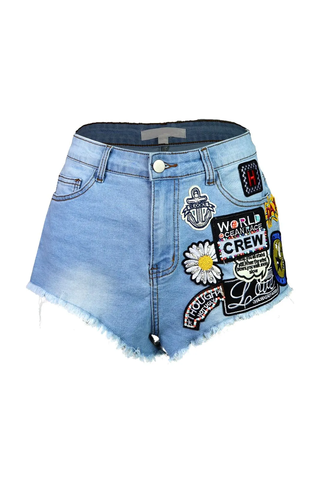 Fully Loaded High Waisted Patch Denim Shorts