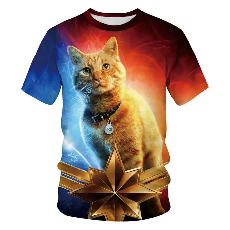 Funny Cat 3D Print Summer Men's O-Neck T-shirt Casual Short Sleeve Oversized Pullover Fashion Tops Trend Streetwear Men Clothing