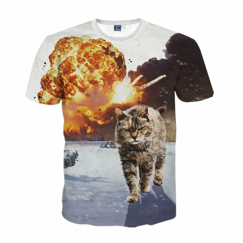 Funny Cat 3D Print Summer Men's O-Neck T-shirt Casual Short Sleeve Oversized Pullover Fashion Tops Trend Streetwear Men Clothing