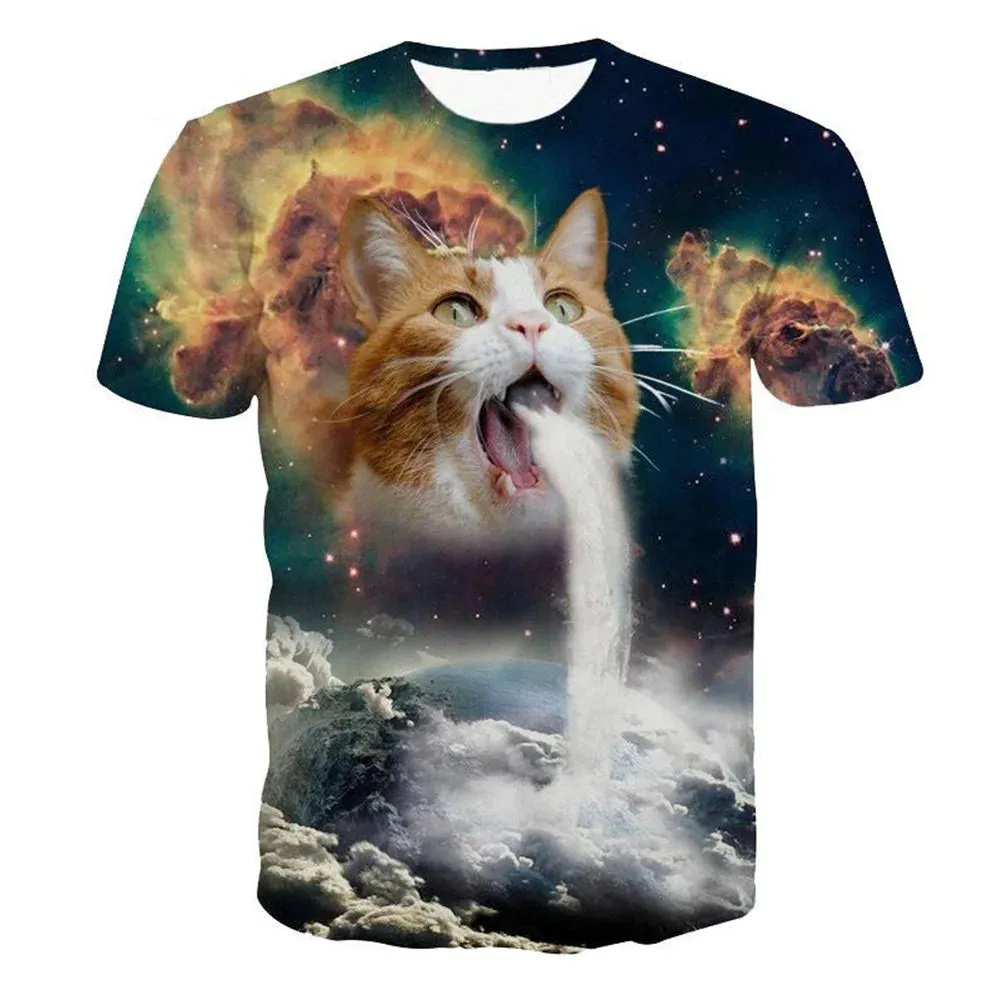 Funny Cat 3D Print Summer Men's O-Neck T-shirt Casual Short Sleeve Oversized Pullover Fashion Tops Trend Streetwear Men Clothing