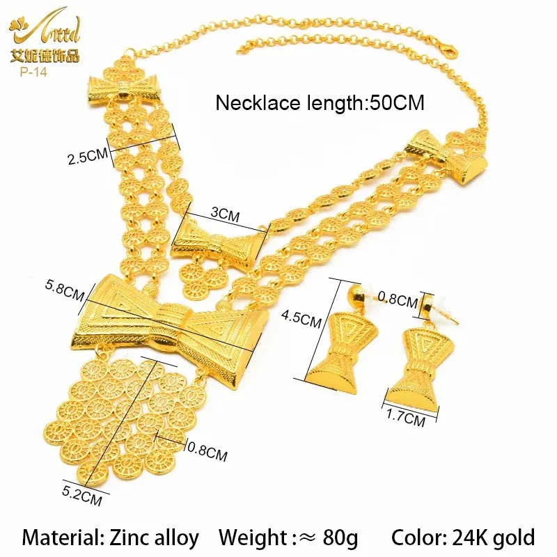 Gold Colour Plated 2PCS Sets Necklace Earrings For Women