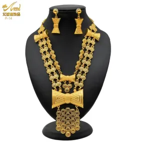 Gold Colour Plated 2PCS Sets Necklace Earrings For Women