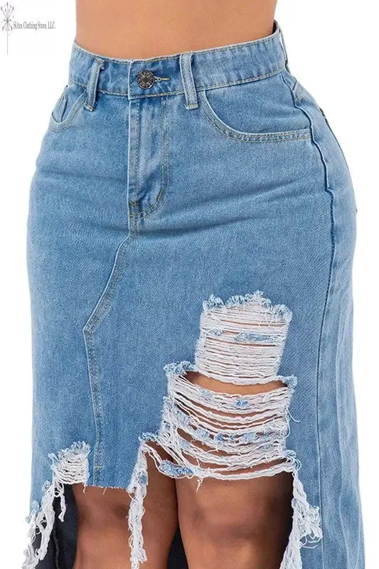 High Low Denim Skirt Distresses