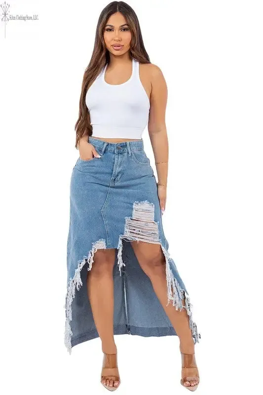 High Low Denim Skirt Distresses