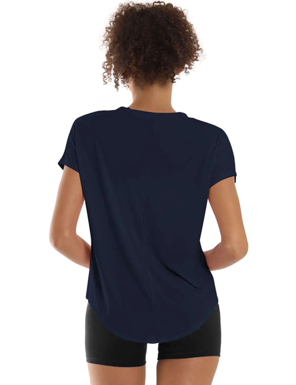 Hip Length Short Sleeve Shirt darknavy_yogastudio