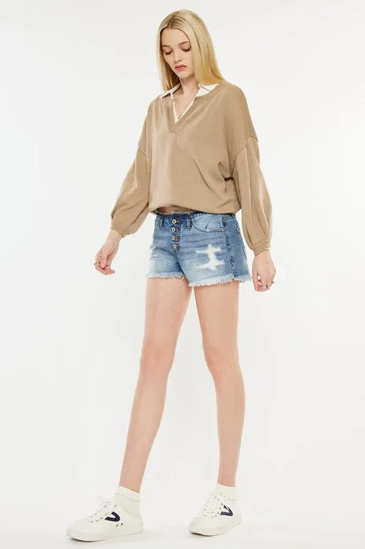 KanCan Low Rise WB Detail Button Down Shorts Jeans