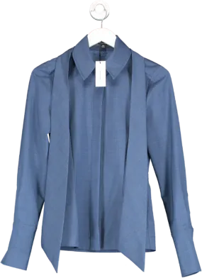 Karen Millen Blue The Founder Tailored Wool Blend Tie Detail Shirt UK 6