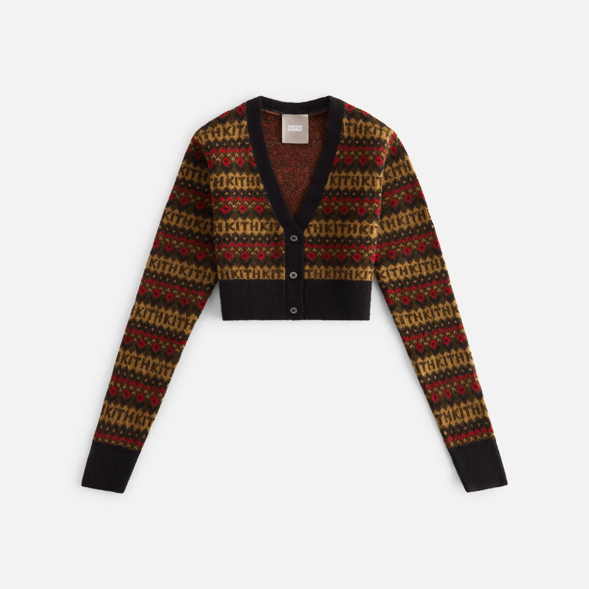 Kith Women Sydney Cropped Logo Fair Isle Cardigan - Black