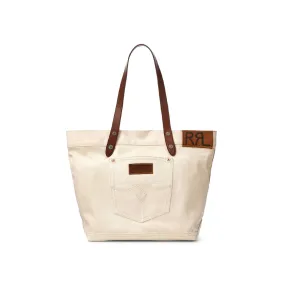 Leather-Trim Twill Tote Greige