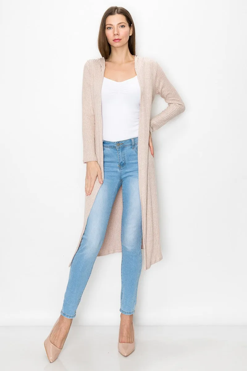 Long Sleeve Hooded Light Cardigan Beige