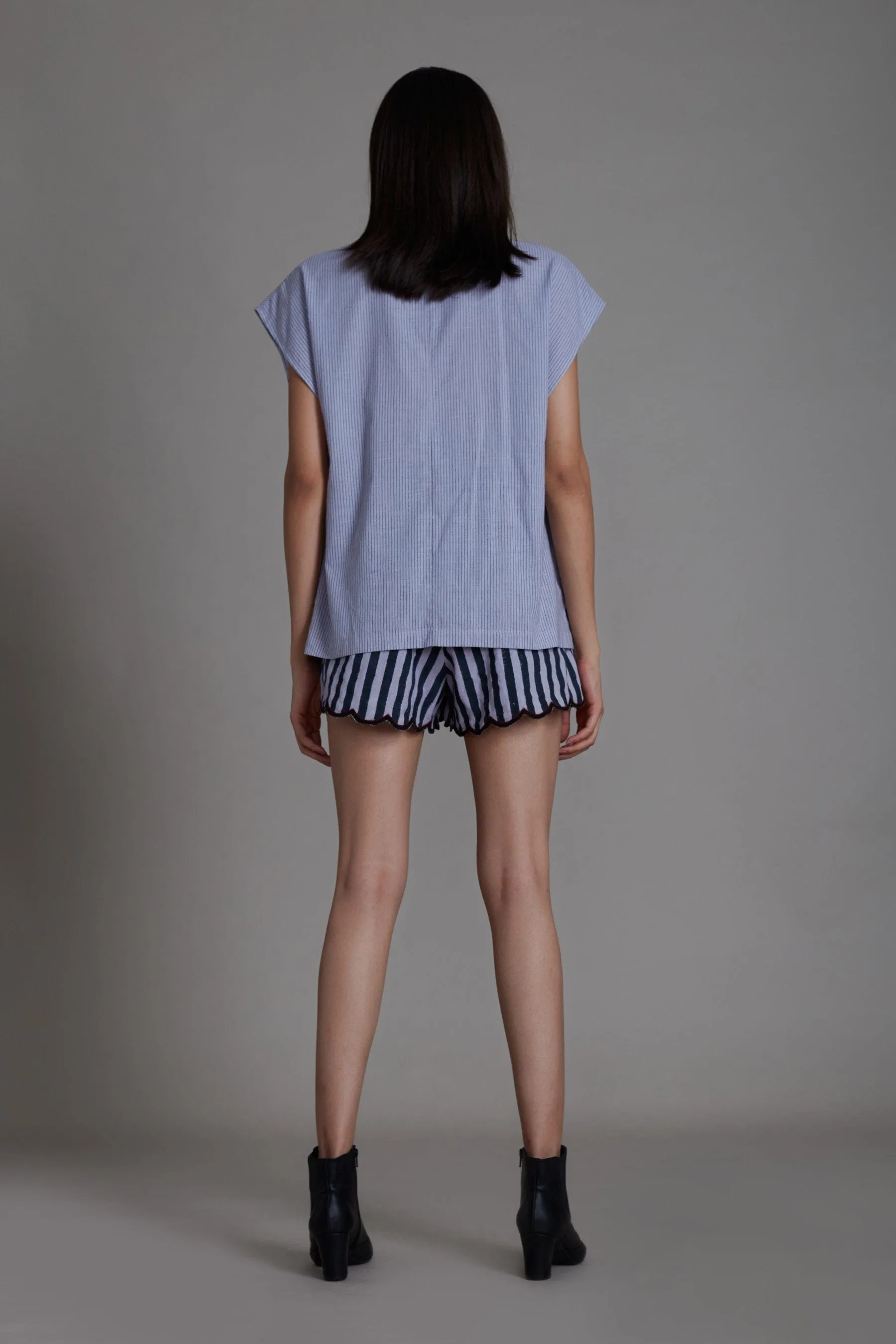 Mati Scallop Striped Shorts-Lavender