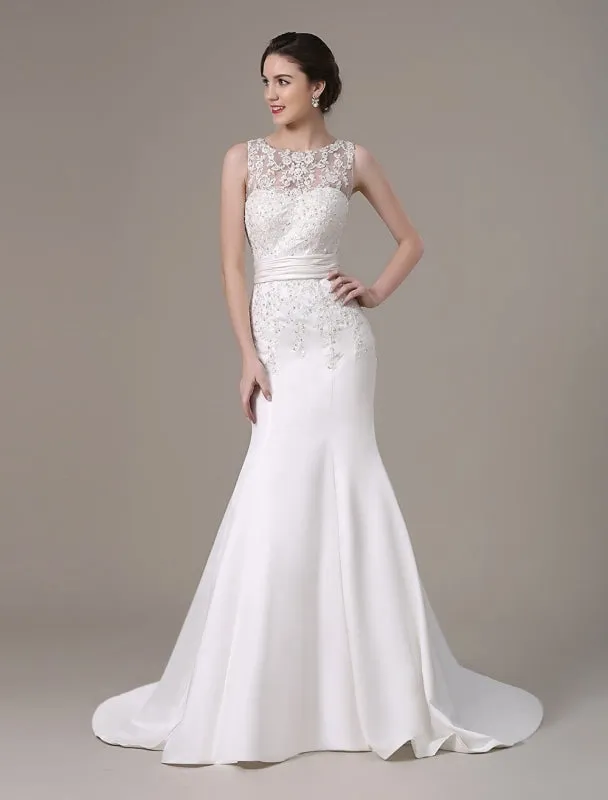 Mermaid Wedding Dresses With Elegant Detachable Lace Jacket Sweep Train(Veil Not Included) Exclusive