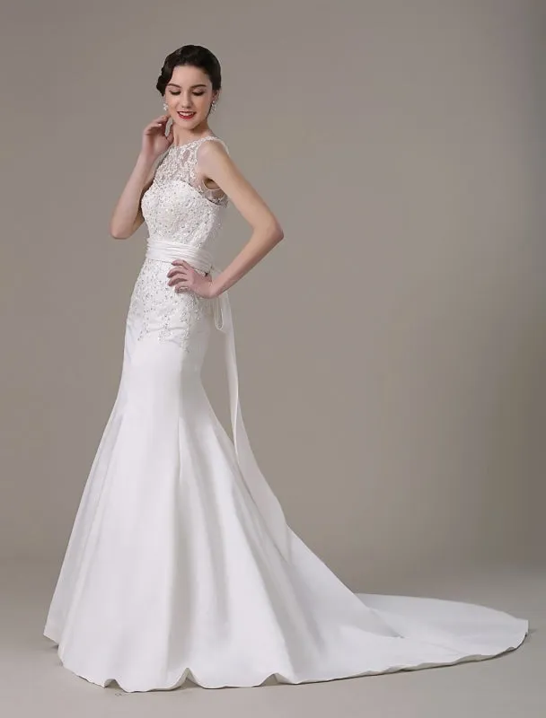 Mermaid Wedding Dresses With Elegant Detachable Lace Jacket Sweep Train(Veil Not Included) Exclusive