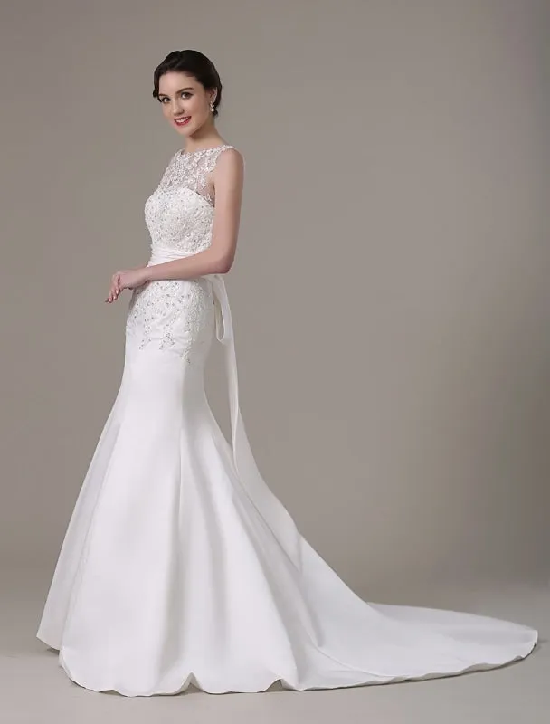 Mermaid Wedding Dresses With Elegant Detachable Lace Jacket Sweep Train(Veil Not Included) Exclusive