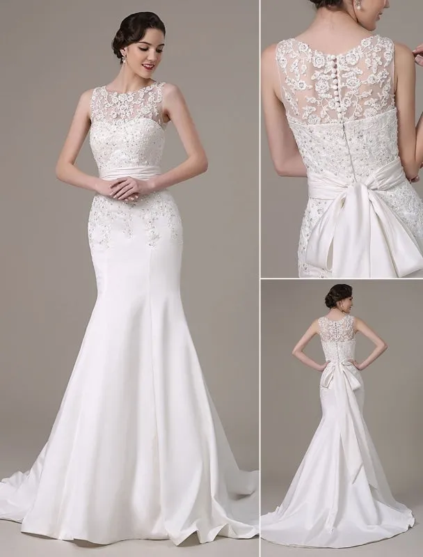 Mermaid Wedding Dresses With Elegant Detachable Lace Jacket Sweep Train(Veil Not Included) Exclusive