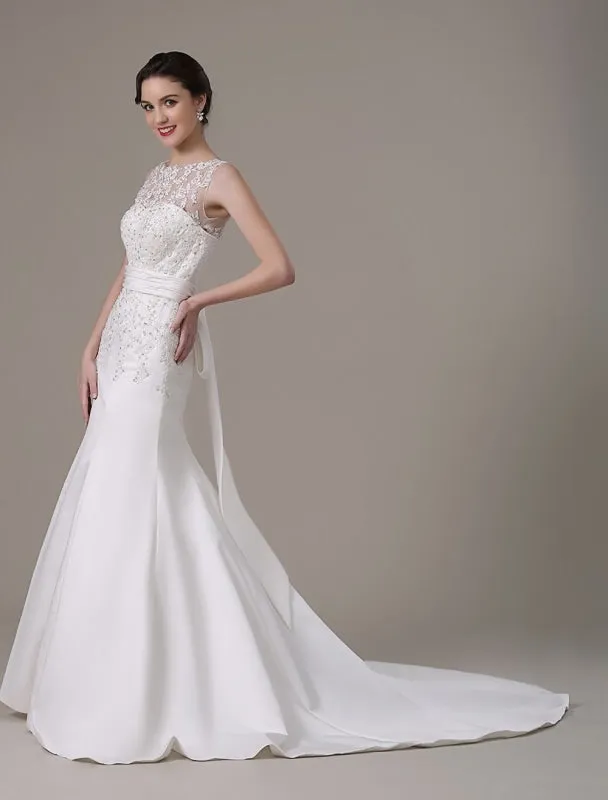 Mermaid Wedding Dresses With Elegant Detachable Lace Jacket Sweep Train(Veil Not Included) Exclusive