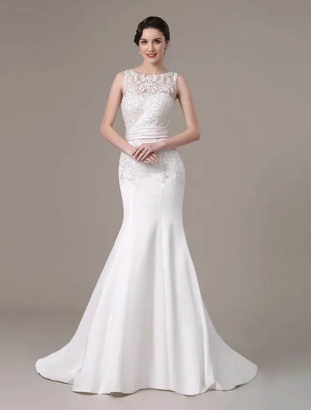 Mermaid Wedding Dresses With Elegant Detachable Lace Jacket Sweep Train(Veil Not Included) Exclusive