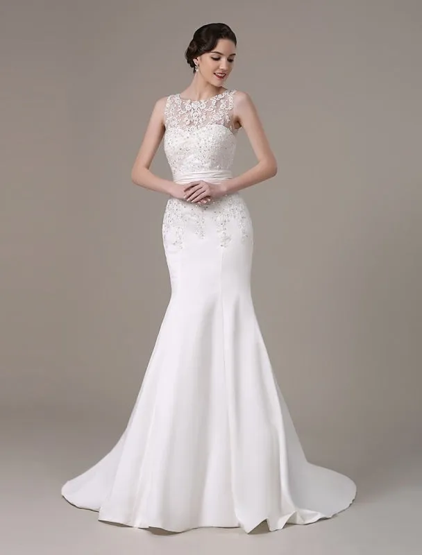 Mermaid Wedding Dresses With Elegant Detachable Lace Jacket Sweep Train(Veil Not Included) Exclusive