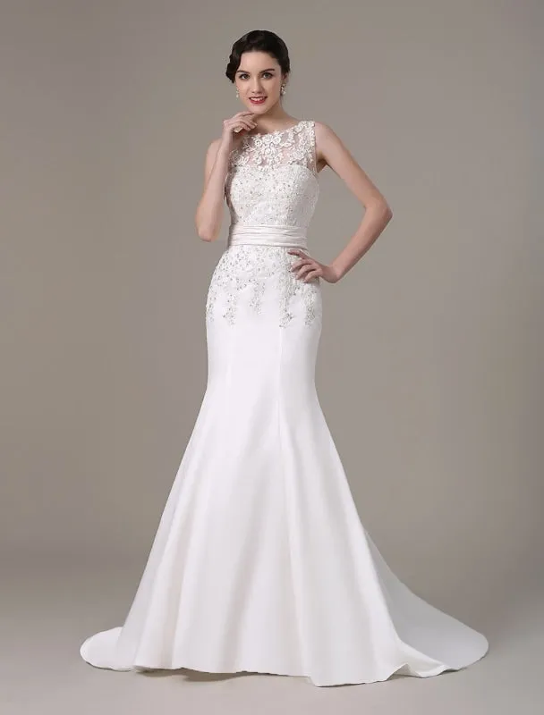 Mermaid Wedding Dresses With Elegant Detachable Lace Jacket Sweep Train(Veil Not Included) Exclusive