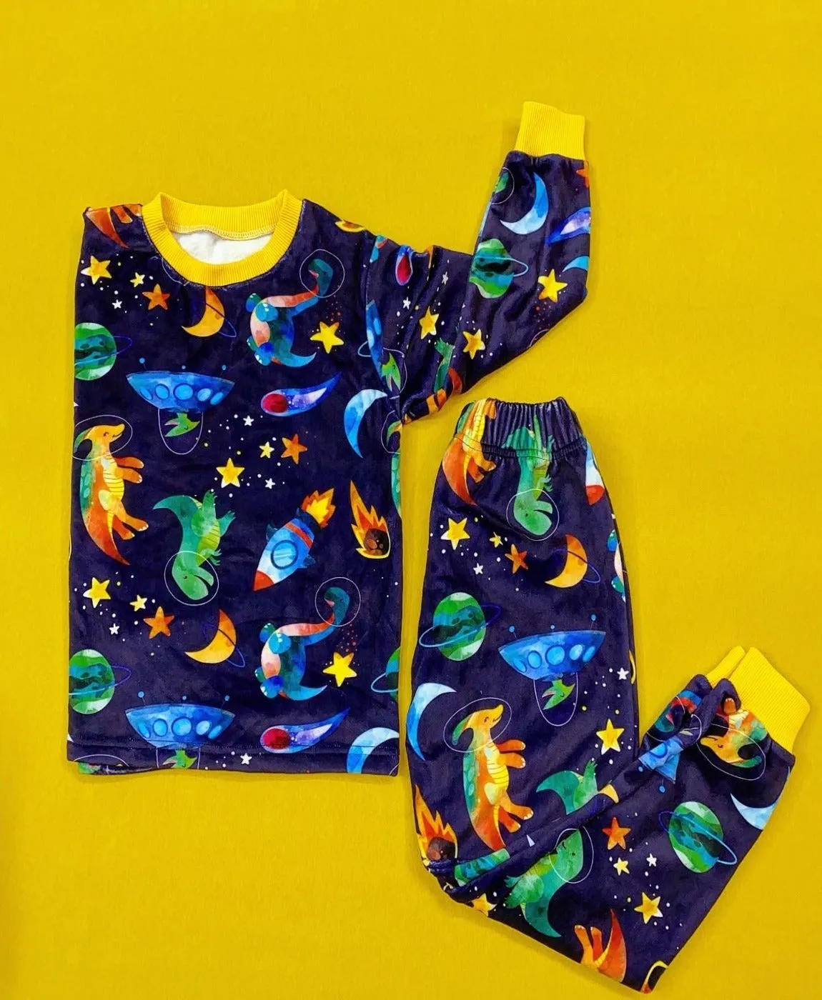 Navy Dino Space Fleece Pyjamas