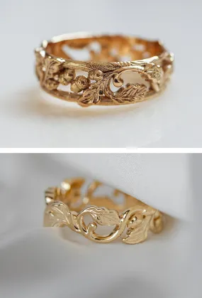 Oak leaves and acorns rings set, wedding bands for couple, ver2