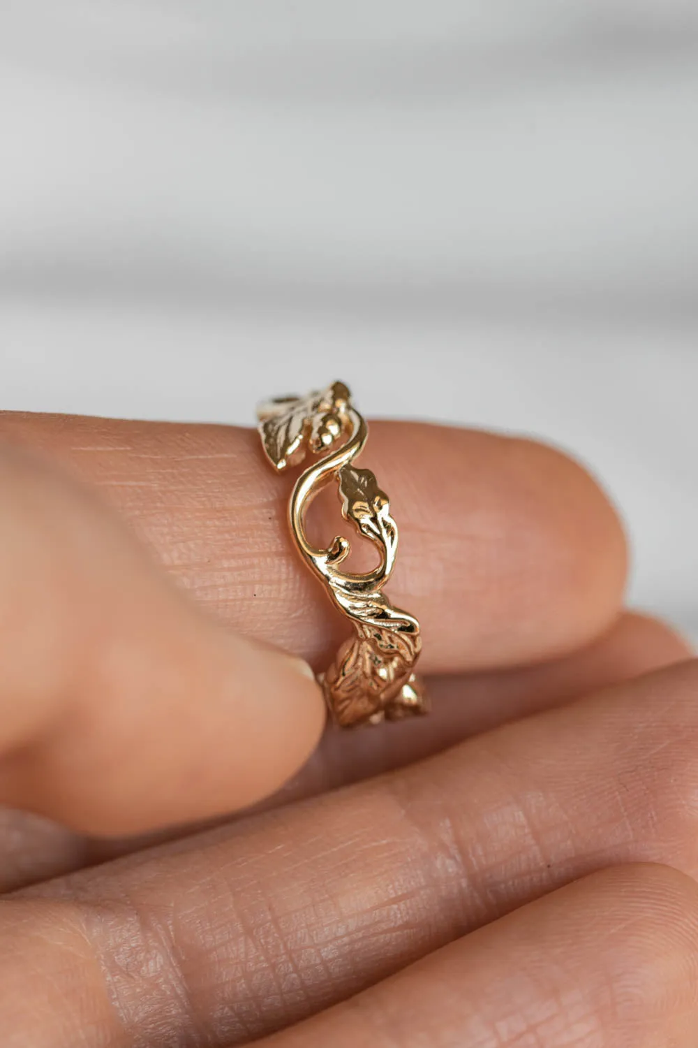 Oak leaves and acorns rings set, wedding bands for couple, ver2