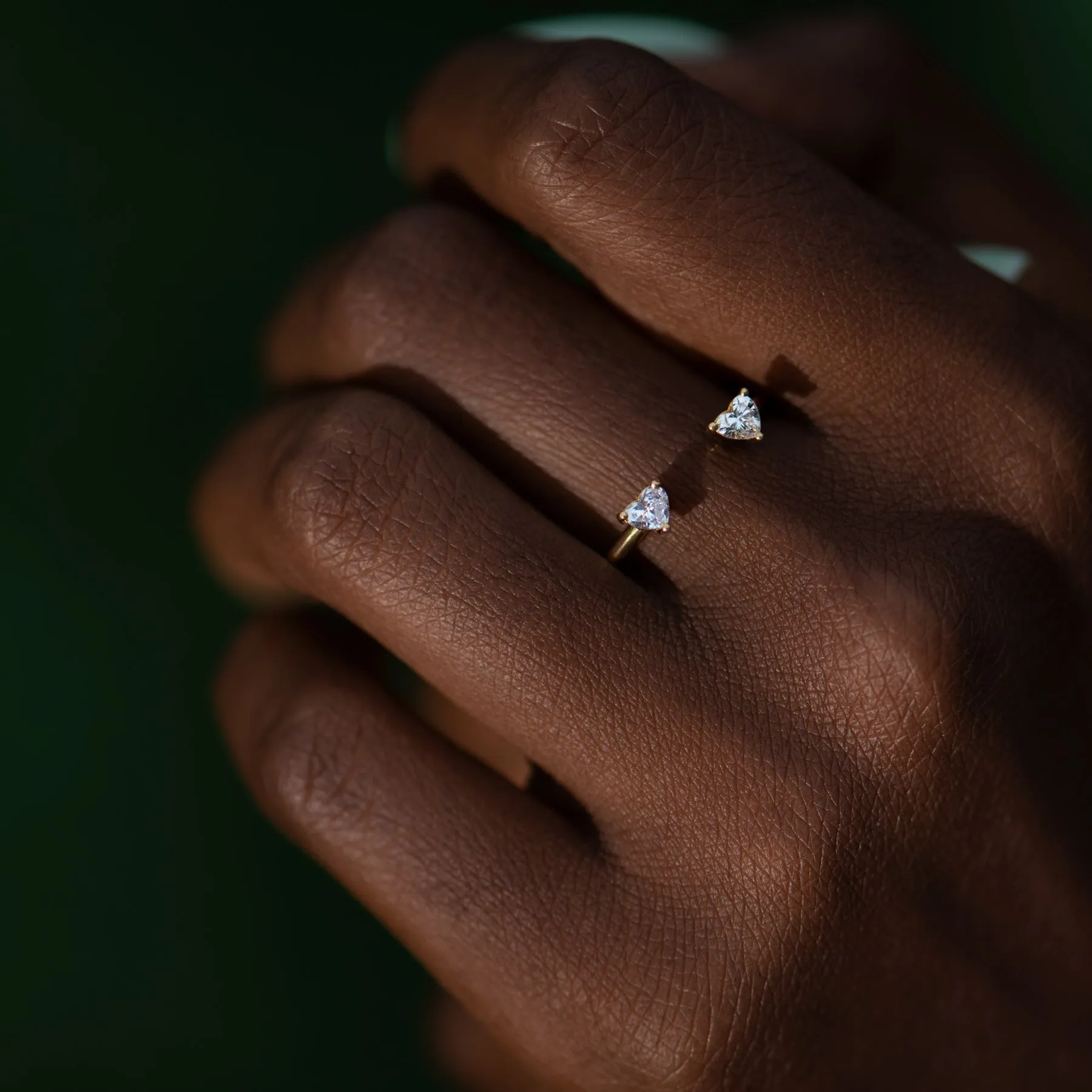 Open Wedding Ring with Two Diamond Hearts - Nesting Wedding Band