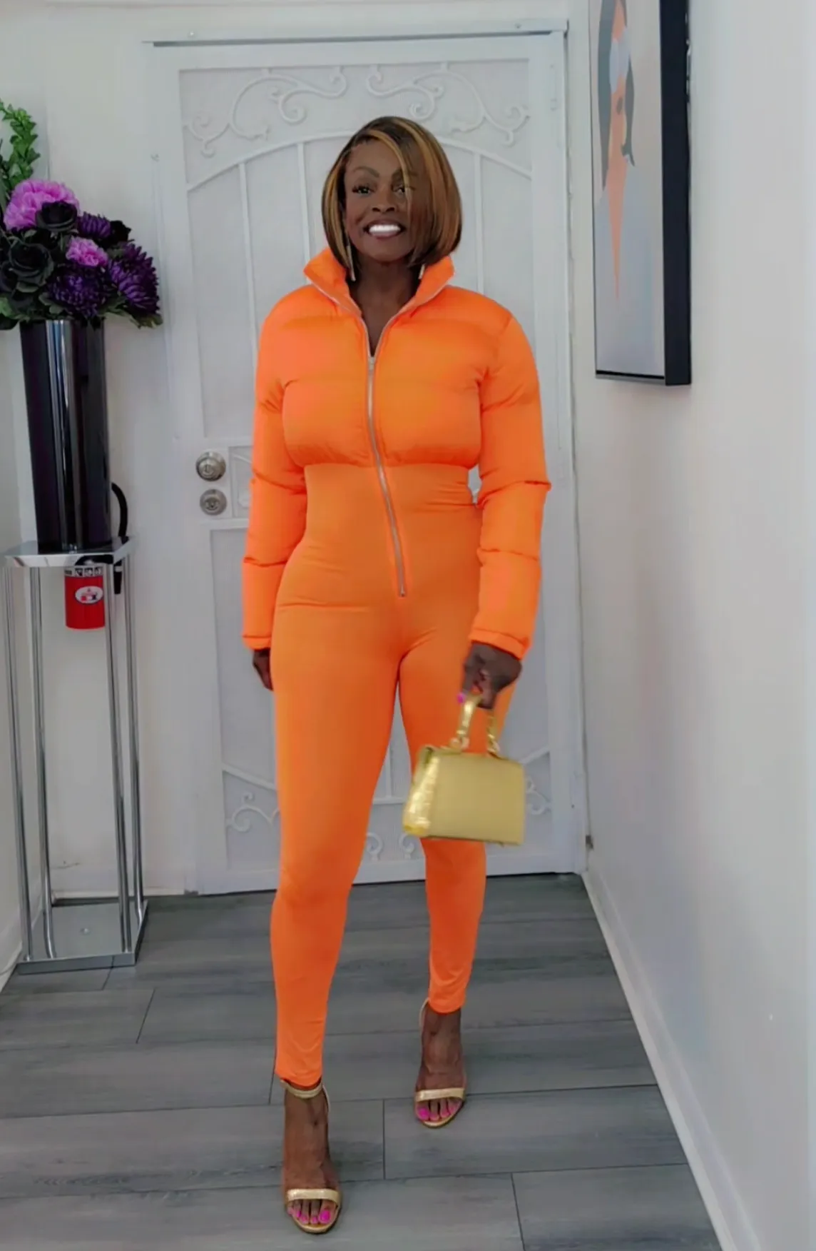 Orange Puffer Jumpsuit