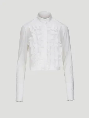 Patti Cotton Ruffle Shirt with Crystal-Embroidered Cuffs