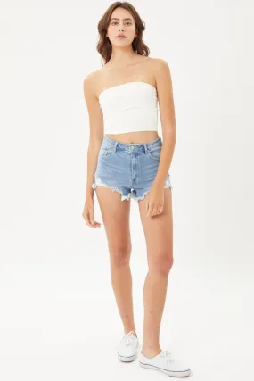 Raw Hem Cat's Whisker Denim Shorts