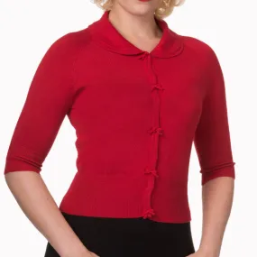 Red Short Sleeve Crop Collar Cardigan