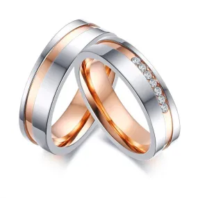 Rose Gold/Silver and Cubic Zirconia Wedding Ring Set