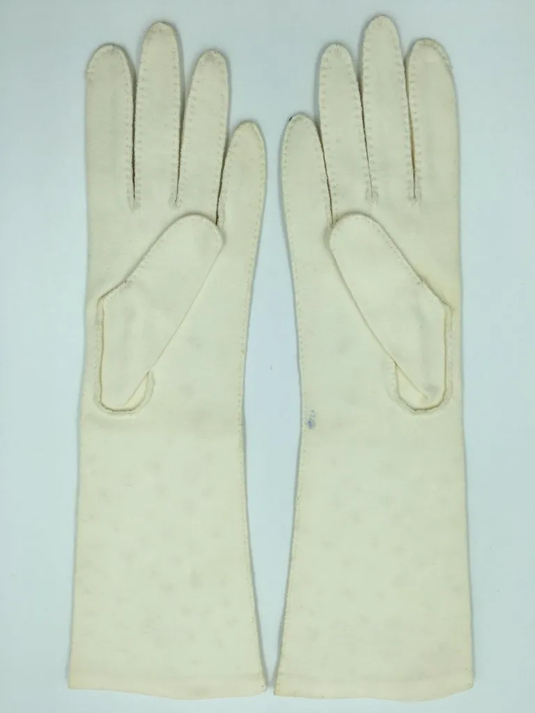 Schiaparelli by Fownes Cream Gloves w Hand Sewn Beaded Rhinestones Orignal tag