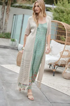 SOLID LONG CARDIGAN WITH FRINGE