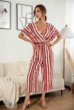 Sunset and Swim Striped V Neck Wide Leg Jumpsuit